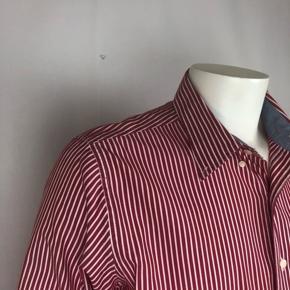 Chaps Easy Care Mens Sz Lg Red Stripe Button-Down Shirt–Classic Business Casual - Picture 5 of 12